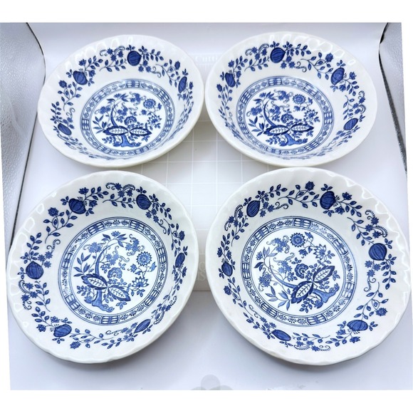 Myott-Meakin Other - 1980s Myott Meakin Blue Onion Nordic Set of 4 Cereal Individual Size Bowls 6.5"